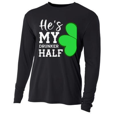 He's My Drunker Half Funny St Patricks Day Couple Shamrock Cooling Performance Long Sleeve Crew