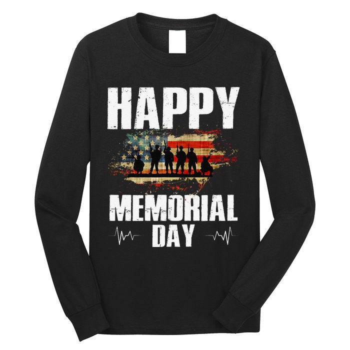 Happy Memorial Day USA Flag American Patriotic Long Sleeve Shirt