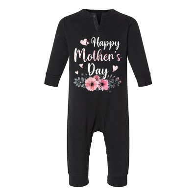 Happy Mothers Day With Floral Mom Mommy Grandma Infant Fleece One Piece