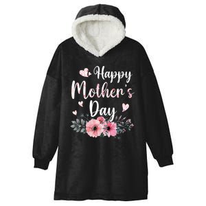 Happy Mothers Day With Floral Mom Mommy Grandma Hooded Wearable Blanket