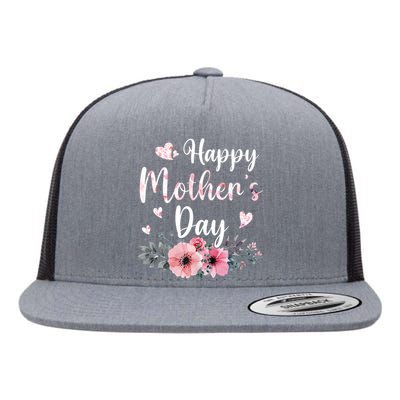 Happy Mothers Day With Floral Mom Mommy Grandma Flat Bill Trucker Hat