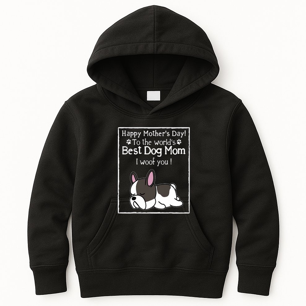 Happy MotherS Day To The WorldS Best Dog Mom I Woof You Kids Hoodie