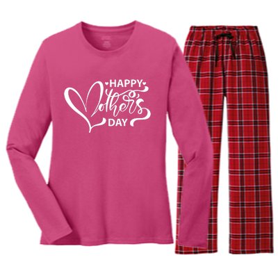 Happy Mothers Day Heart Cute Gift Women's Long Sleeve Flannel Pajama Set 