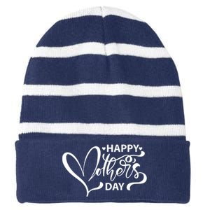 Happy Mothers Day Heart Cute Gift Striped Beanie with Solid Band