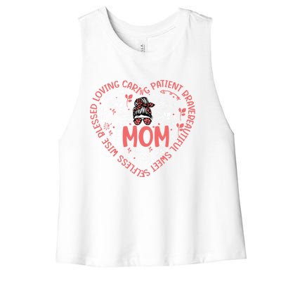 Happy Mother's Day Design Description Of Moms Love Cute Gift Women's Racerback Cropped Tank