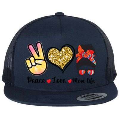 Happy Mother's Day Peace Love Moms Life Funny Gift Flat Bill Trucker Hat