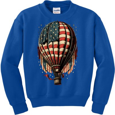 Happy Memorial Day Hot Air Balloon Usa American Flag Sunset Meaningful Gift Kids Sweatshirt