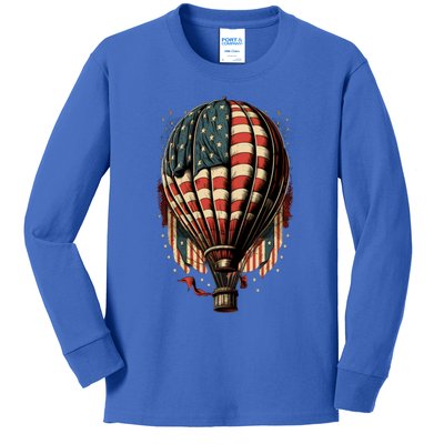 Happy Memorial Day Hot Air Balloon Usa American Flag Sunset Meaningful Gift Kids Long Sleeve Shirt