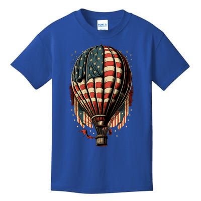 Happy Memorial Day Hot Air Balloon Usa American Flag Sunset Meaningful Gift Kids T-Shirt