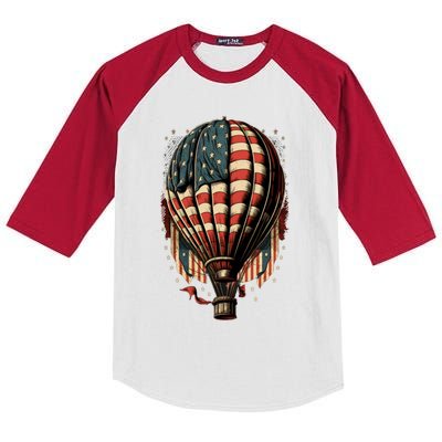 Happy Memorial Day Hot Air Balloon Usa American Flag Sunset Meaningful Gift Kids Colorblock Raglan Jersey