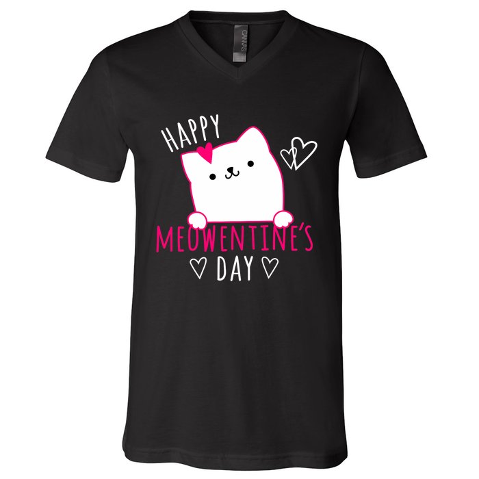 Happy Meowentine's Day Cat Lover Happy Valentines Day Cat Premium V-Neck T-Shirt