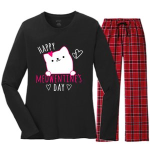 Happy Meowentine's Day Cat Lover Happy Valentines Day Cat Premium Women's Long Sleeve Flannel Pajama Set 