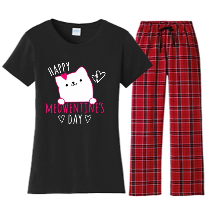 Happy Meowentine's Day Cat Lover Happy Valentines Day Cat Premium Women's Flannel Pajama Set