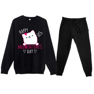 Happy Meowentine's Day Cat Lover Happy Valentines Day Cat Premium Premium Crewneck Sweatsuit Set