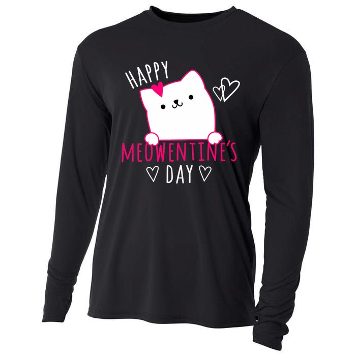 Happy Meowentine's Day Cat Lover Happy Valentines Day Cat Premium Cooling Performance Long Sleeve Crew