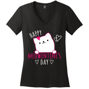 Happy Meowentine's Day Cat Lover Happy Valentines Day Cat Premium Women's V-Neck T-Shirt