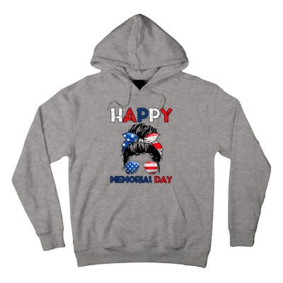 Happy Memorial Day 4th Of July Messy Bun American Flag Tall Hoodie