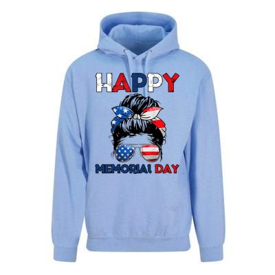 Happy Memorial Day 4th Of July Messy Bun American Flag Unisex Surf Hoodie