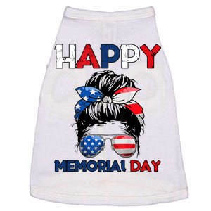 Happy Memorial Day 4th Of July Messy Bun American Flag Doggie Tank