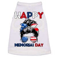 Happy Memorial Day 4th Of July Messy Bun American Flag Doggie Tank