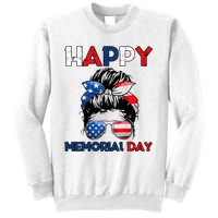 Happy Memorial Day 4th Of July Messy Bun American Flag Sweatshirt