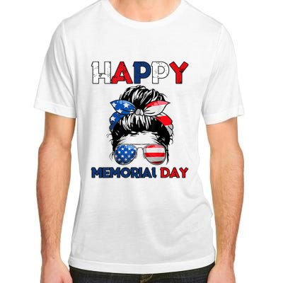 Happy Memorial Day 4th Of July Messy Bun American Flag Adult ChromaSoft Performance T-Shirt