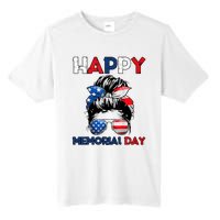 Happy Memorial Day 4th Of July Messy Bun American Flag Tall Fusion ChromaSoft Performance T-Shirt