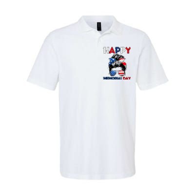 Happy Memorial Day 4th Of July Messy Bun American Flag Softstyle Adult Sport Polo