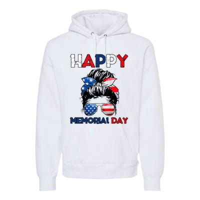 Happy Memorial Day 4th Of July Messy Bun American Flag Premium Hoodie