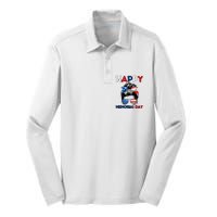 Happy Memorial Day 4th Of July Messy Bun American Flag Silk Touch Performance Long Sleeve Polo