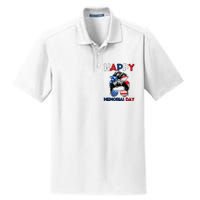 Happy Memorial Day 4th Of July Messy Bun American Flag Dry Zone Grid Polo