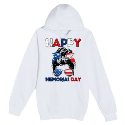 Happy Memorial Day 4th Of July Messy Bun American Flag Premium Pullover Hoodie