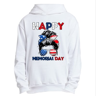 Happy Memorial Day 4th Of July Messy Bun American Flag Urban Pullover Hoodie