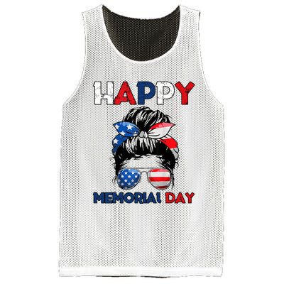 Happy Memorial Day 4th Of July Messy Bun American Flag Mesh Reversible Basketball Jersey Tank