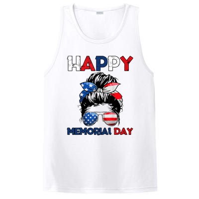 Happy Memorial Day 4th Of July Messy Bun American Flag PosiCharge Competitor Tank