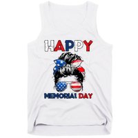 Happy Memorial Day 4th Of July Messy Bun American Flag Tank Top