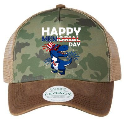 Happy Memorial Day 4th Of July Dinosaur American Flag Legacy Tie Dye Trucker Hat