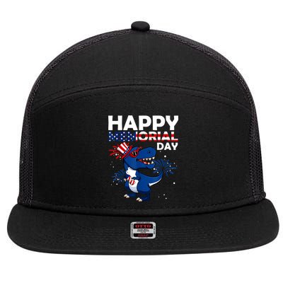 Happy Memorial Day 4th Of July Dinosaur American Flag 7 Panel Mesh Trucker Snapback Hat