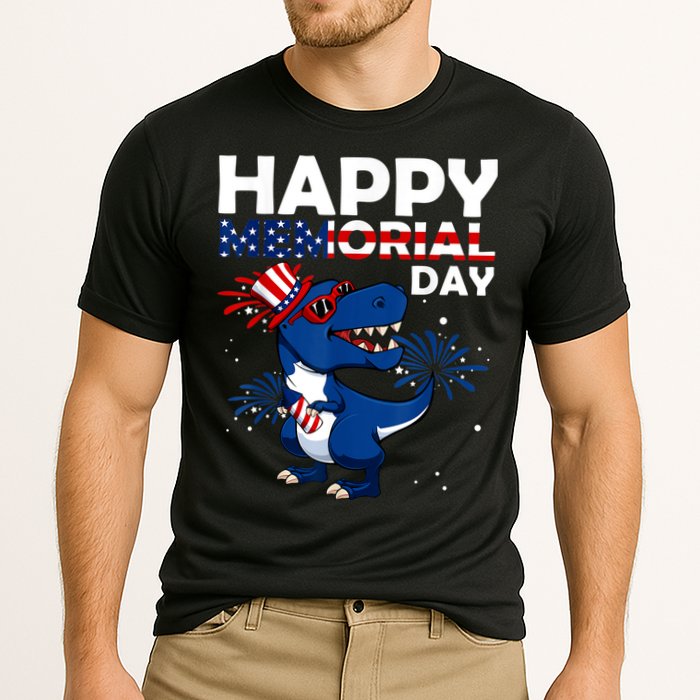 Happy Memorial Day 4th Of July Dinosaur American Flag Cooling Performance Crew T-Shirt