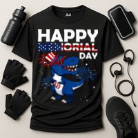Happy Memorial Day 4th Of July Dinosaur American Flag Cooling Performance Crew T-Shirt