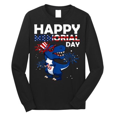 Happy Memorial Day 4th Of July Dinosaur American Flag Long Sleeve Shirt
