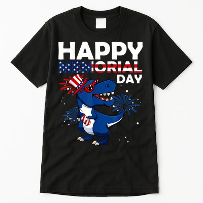 Happy Memorial Day 4th Of July Dinosaur American Flag Tall T-Shirt