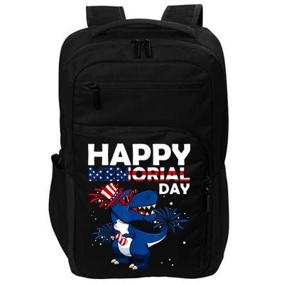 Happy Memorial Day 4th Of July Dinosaur American Flag Impact Tech Backpack