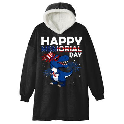 Happy Memorial Day 4th Of July Dinosaur American Flag Hooded Wearable Blanket