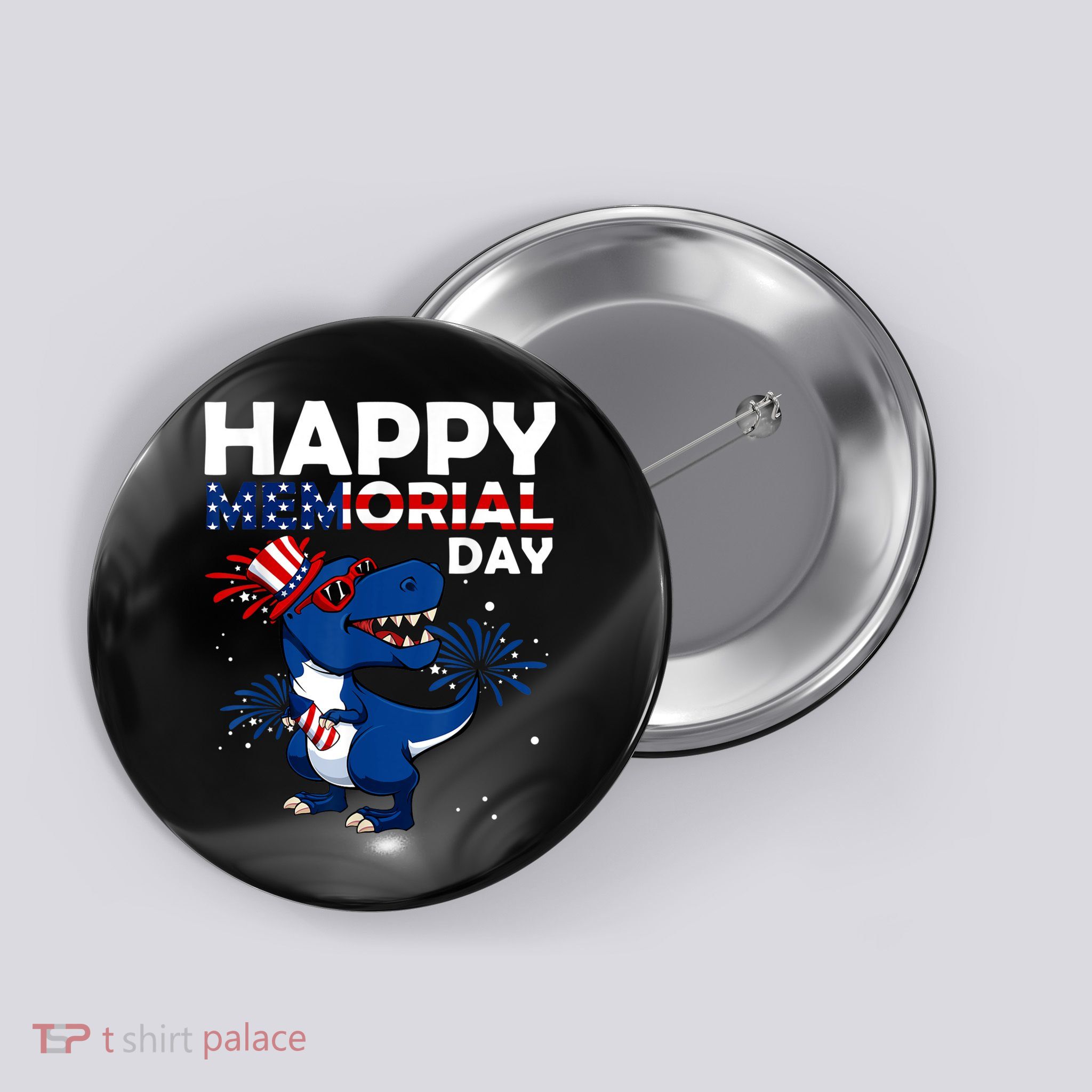 Happy Memorial Day 4th Of July Dinosaur American Flag Button