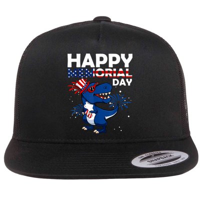 Happy Memorial Day 4th Of July Dinosaur American Flag Flatbill Hat