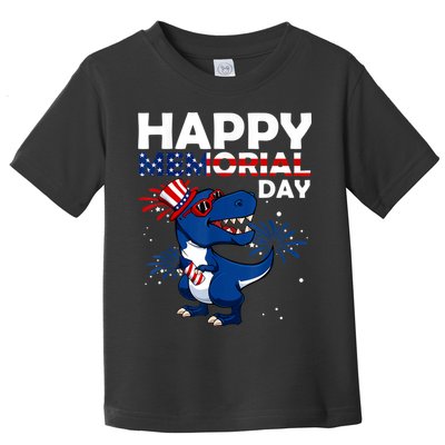 Happy Memorial Day 4th Of July Dinosaur American Flag Toddler T-Shirt