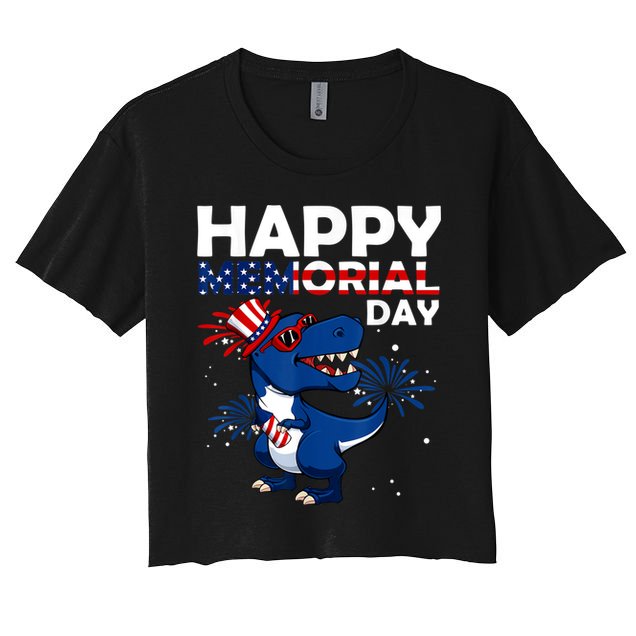 Happy Memorial Day 4th Of July Dinosaur American Flag Crop Top