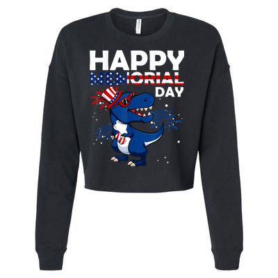 Happy Memorial Day 4th Of July Dinosaur American Flag Cropped Pullover Crew