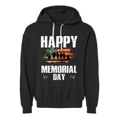 Happy Memorial Day USA Flag American Patriotic Armed Forces Garment-Dyed Fleece Hoodie